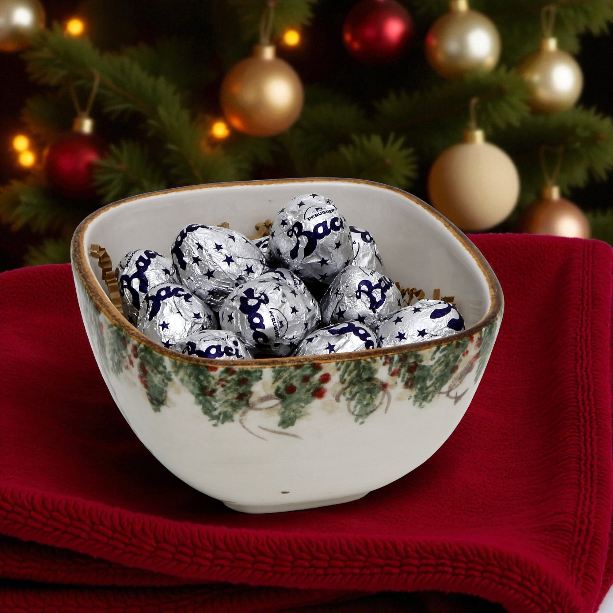 LOVE.ly: ARTE ITALICA Natale Square Cereal Bowl with 12 Baci Perugina