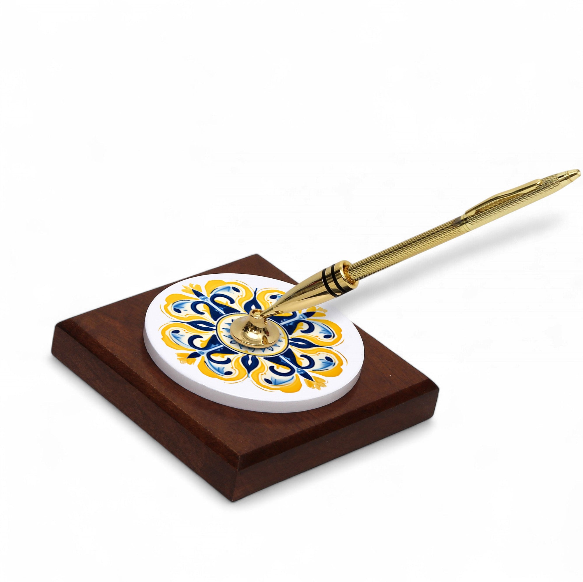 SUBLIMART: Traditional Italian-Inspired Wood/Ceramic Pen Holder with pen (Design 01)