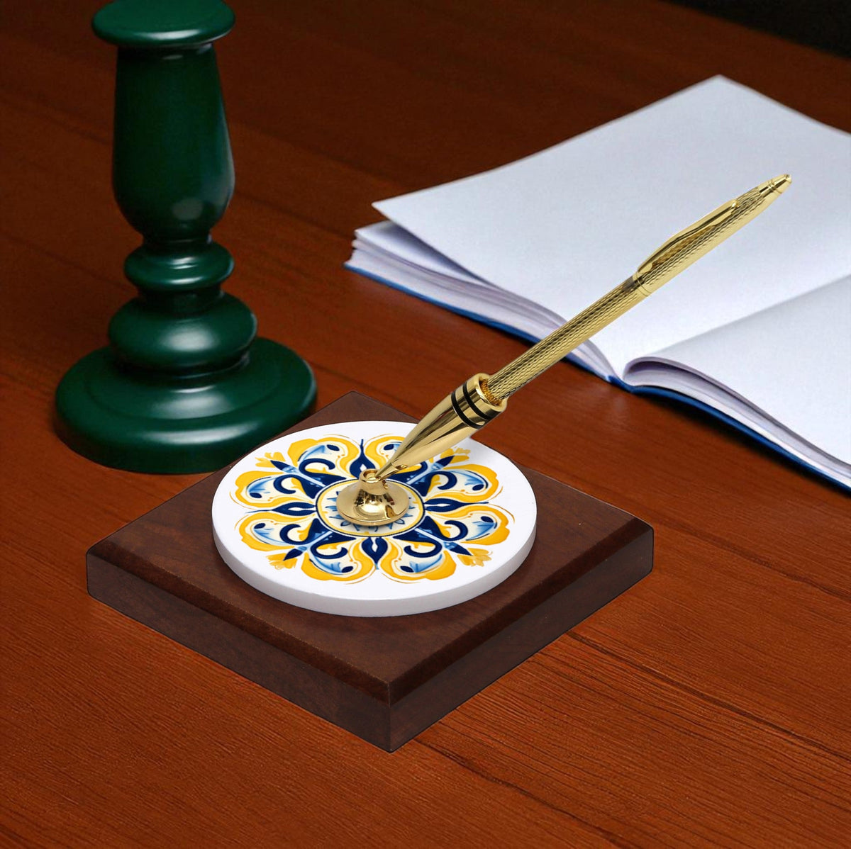 SUBLIMART: Traditional Italian-Inspired Wood/Ceramic Pen Holder with pen (Design 01)