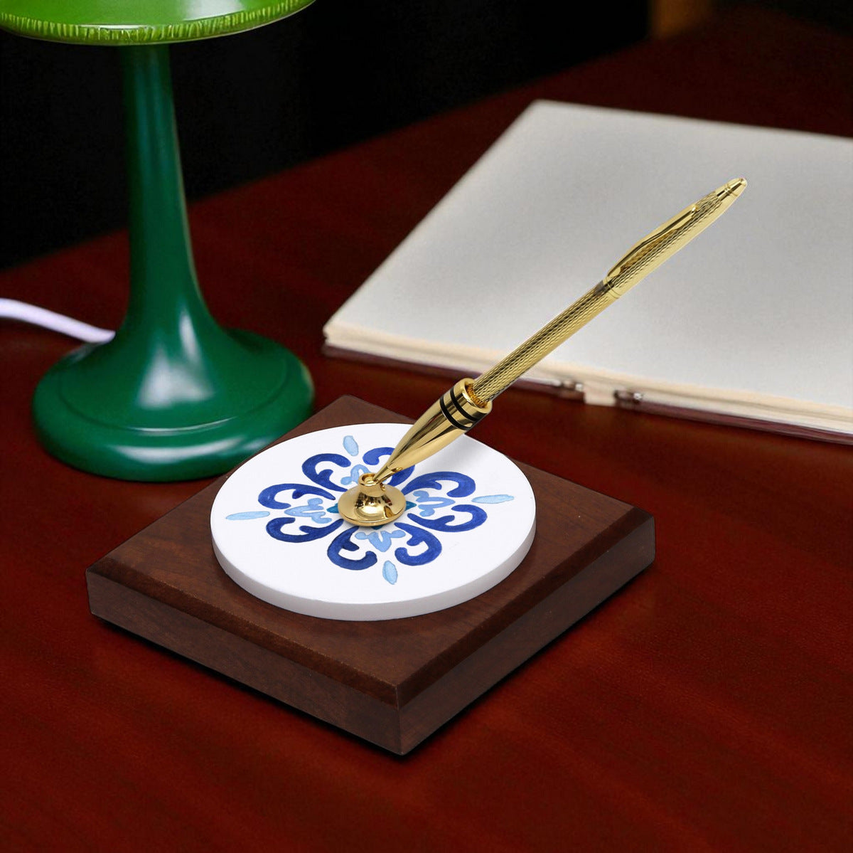 SUBLIMART: Traditional Italian-Inspired Wood/Ceramic Pen Holder with pen (Design 04)
