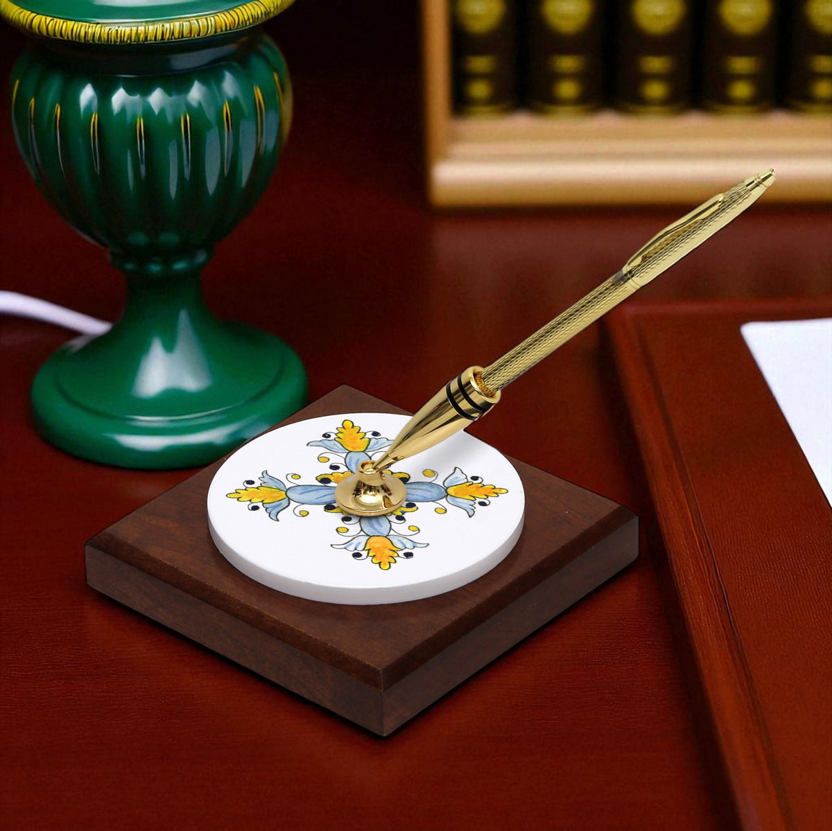 SUBLIMART: Traditional Italian-Inspired Wood/Ceramic Pen Holder with pen (Design 06)