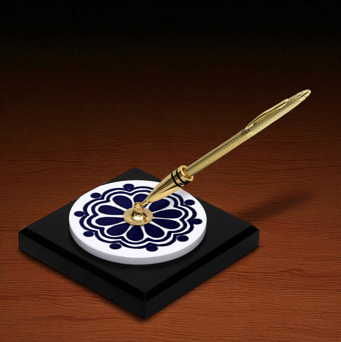 SUBLIMART: Traditional Italian-Inspired Wood/Ceramic Pen Holder with pen (Design 07)