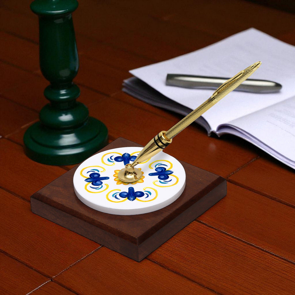 SUBLIMART: Traditional Italian-Inspired Wood/Ceramic Pen Holder with pen (Design 08)