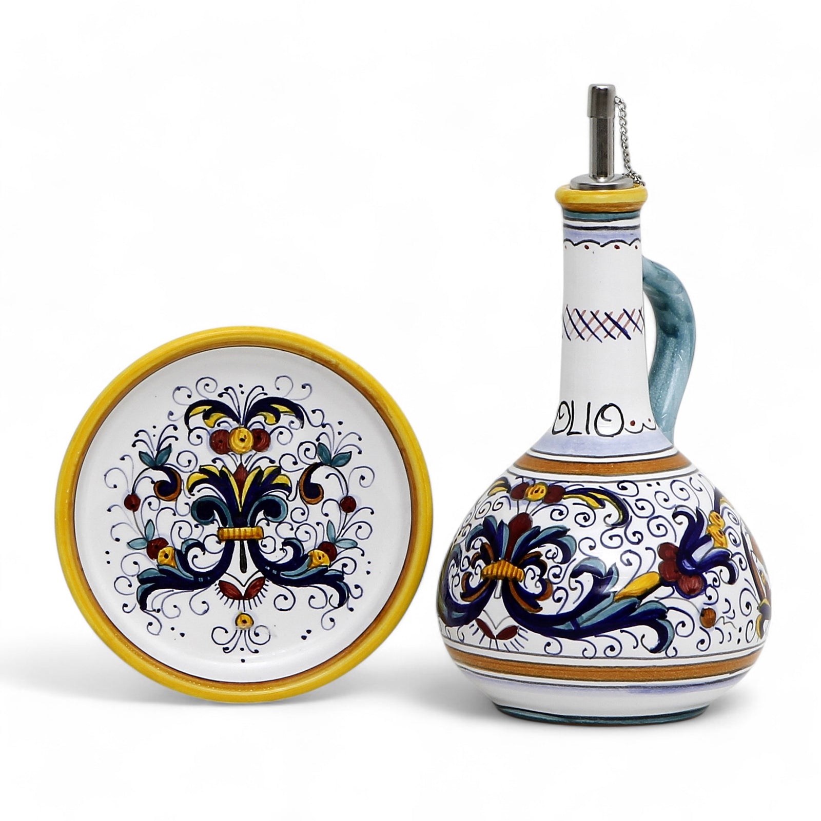 GIFT BOX: With Deruta Olive Oil Dispenser + Saucer/Dipping Bowl + EVOO bottle - RICCO DERUTA design