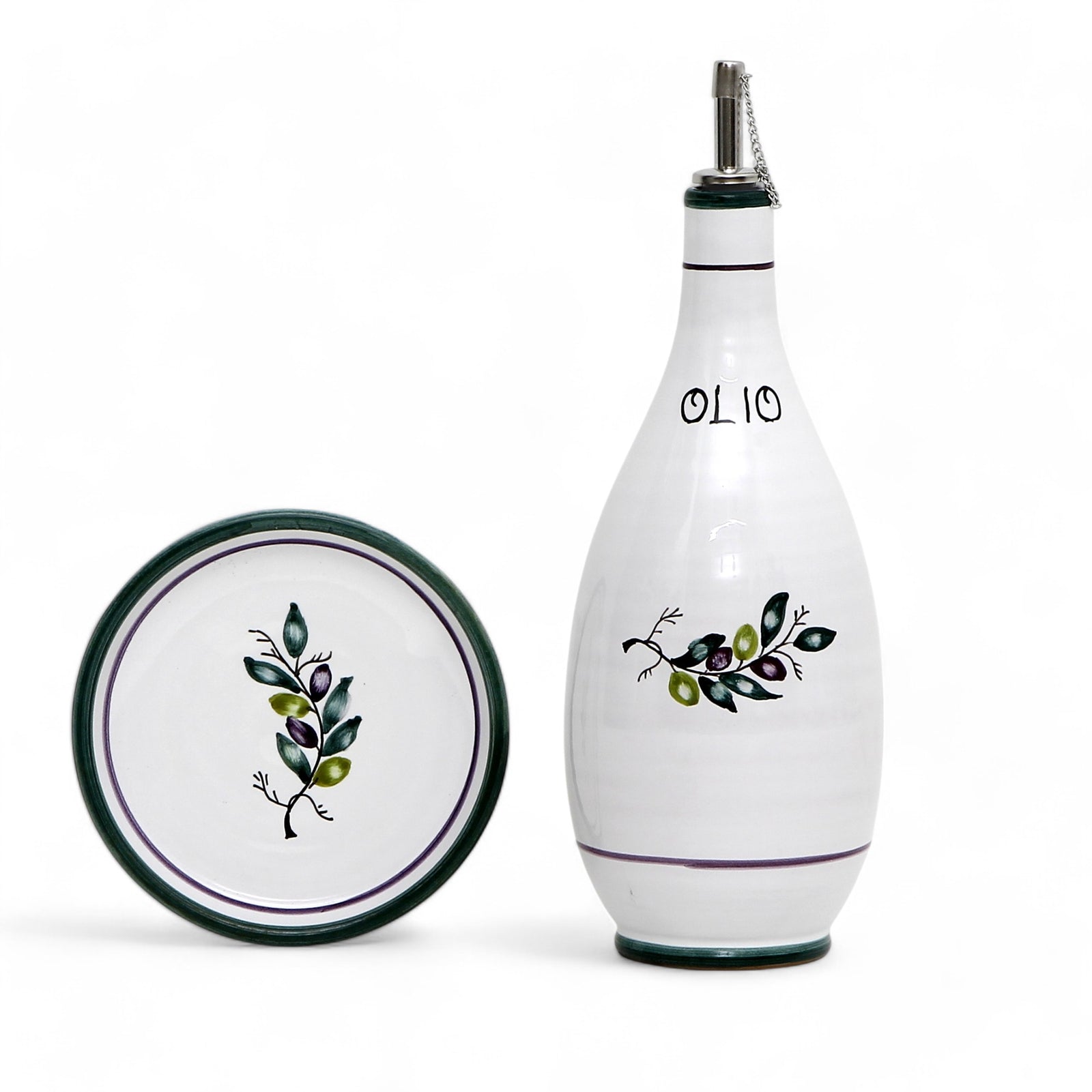 OLIVA: Olive Oil Slim Bottle Dispenser with matching Dipping Bowl/Tray