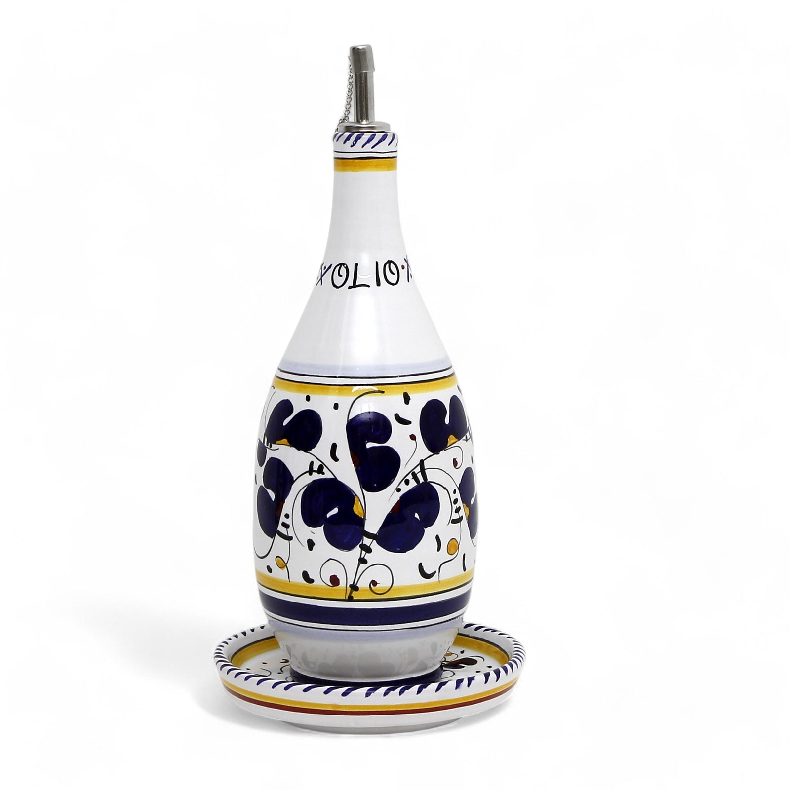 ORVIETO BLUE ROOSTER: Olive Oil Bottle Dispenser with Dipping Bowl/Tray (Copy)