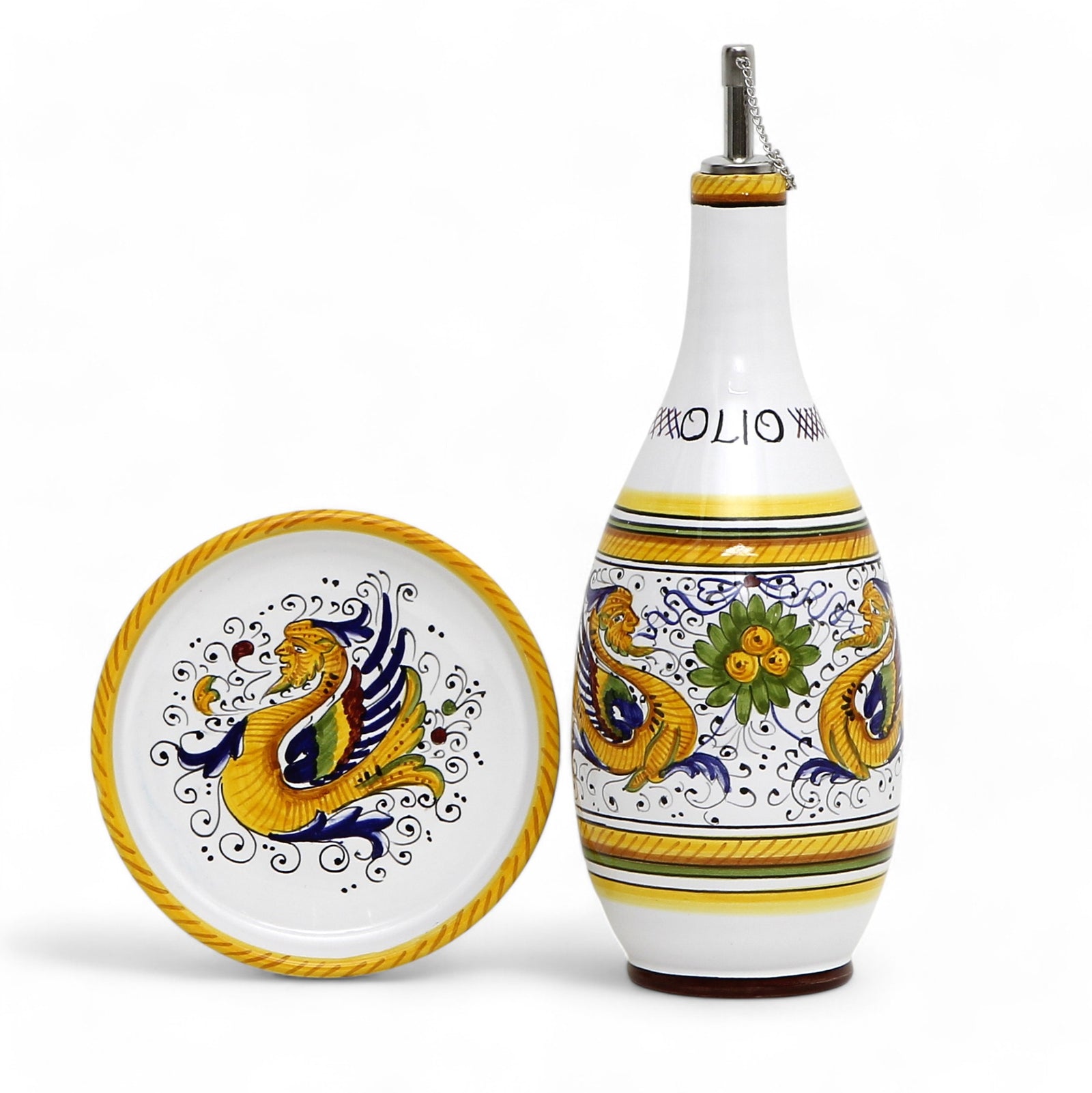 RAFFAELLESCO: Olive Oil Bottle Dispenser with Dipping Bowl/Tray