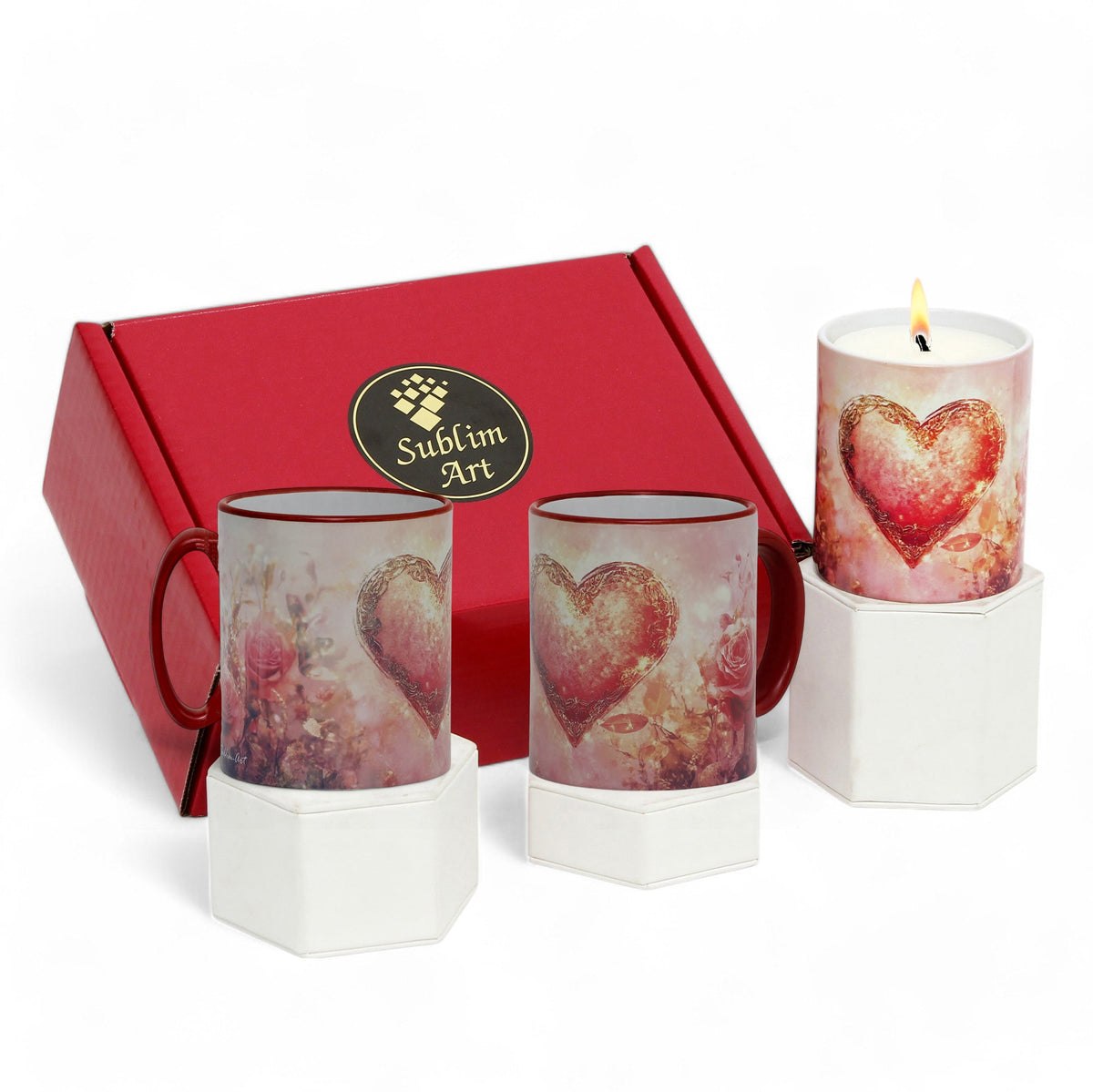 SUBLIMART: LOVE.ly Bundle &quot;Enchanting Pink Heart&quot; (Set of 1 Candle + 2 Mugs)