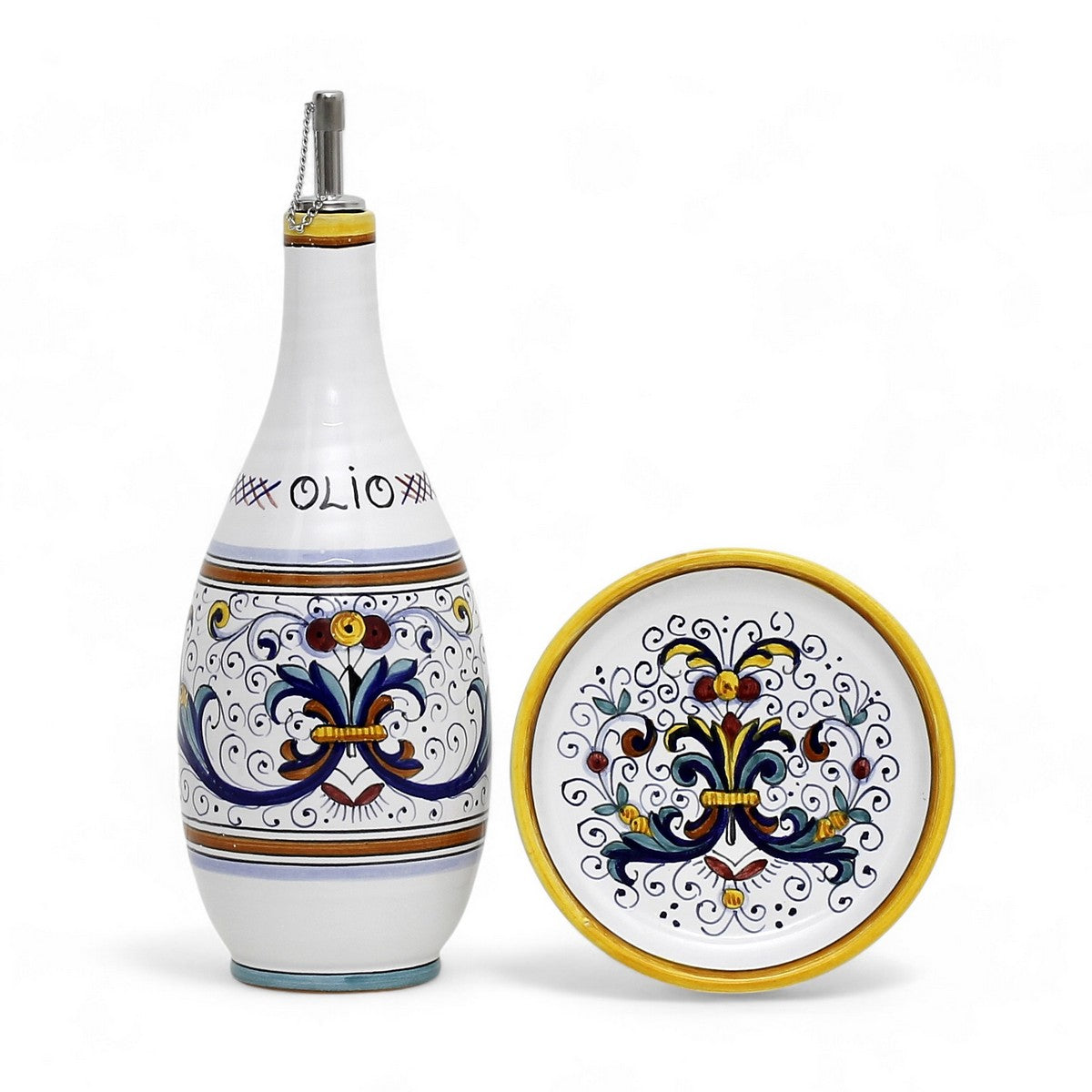 RICCO DERUTA DELUXE: Olive Oil Slim Bottle Dispenser with matching Dipping Bowl/Tray