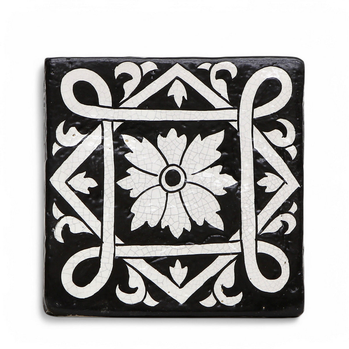 ANTICA DERUTA: Deluxe Hand Painted Ceramic Authentic Deruta Tile Nero