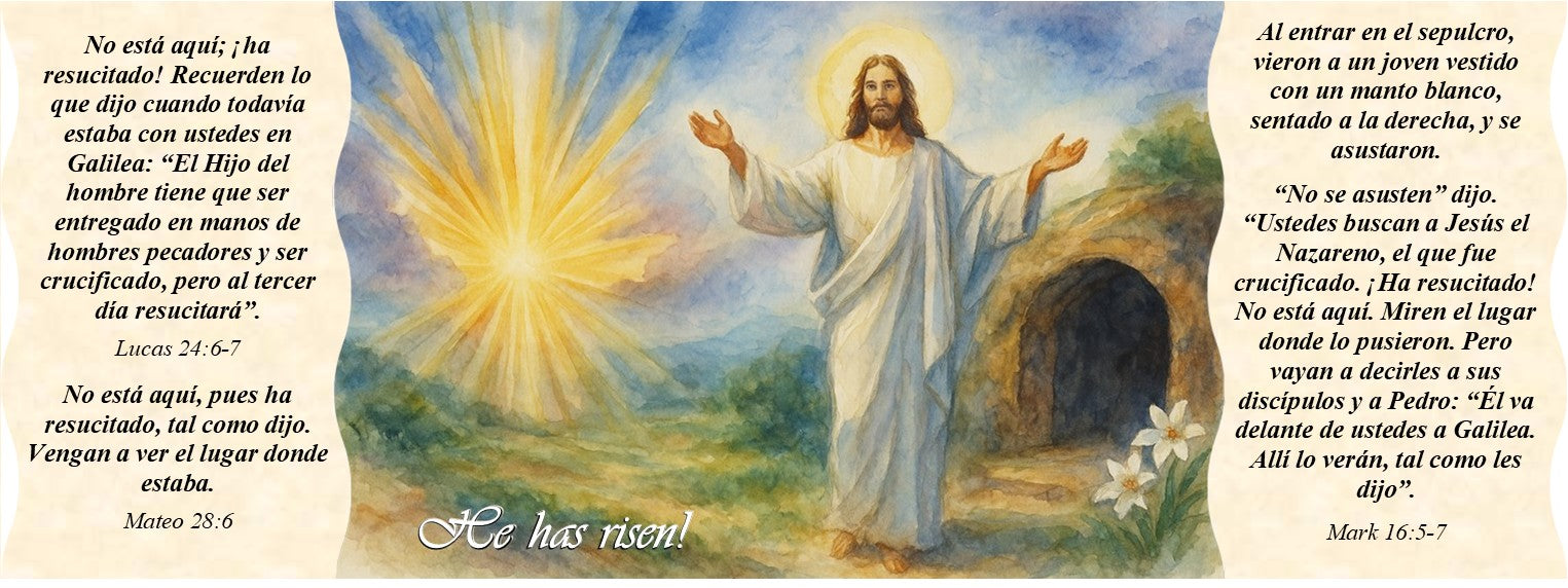 SUBLIMART: "He Has Risen!" Easter Candle - Porcelain Soy Wax Candle with Scripture Citations in English and Spanish.