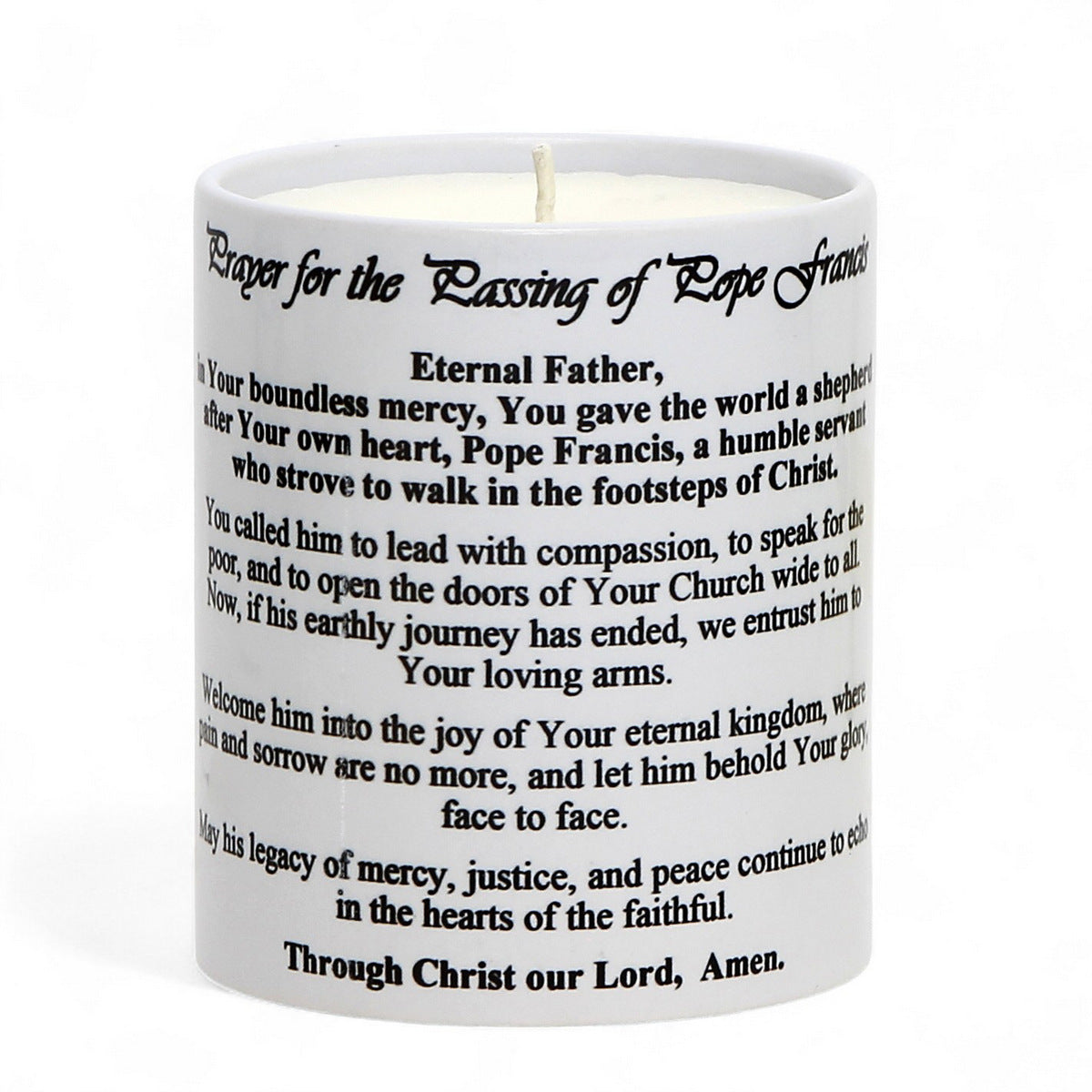 Pope Francis Prayer Candle – Porcelain Tumbler with Soy Wax & Passing Prayer