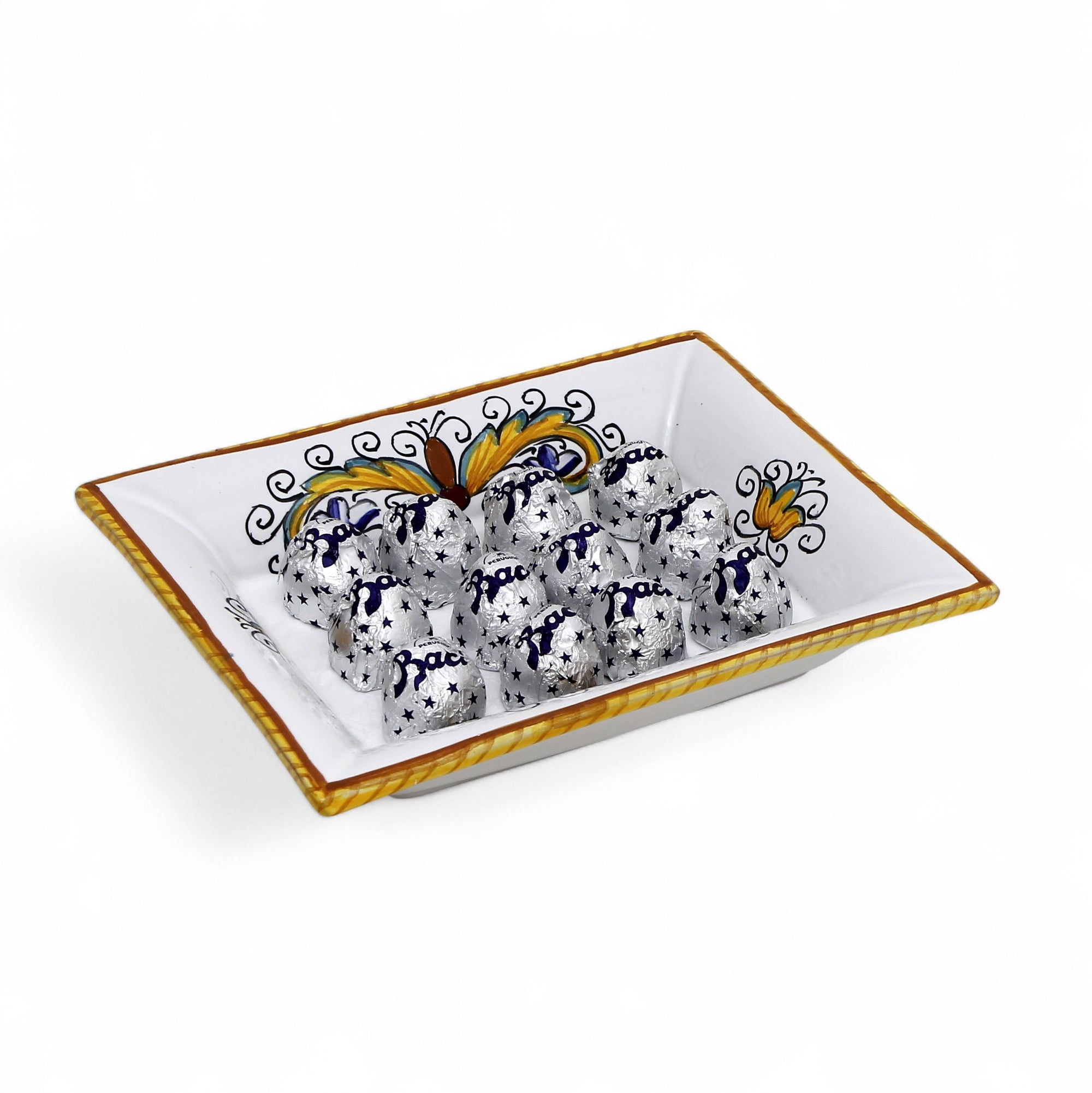 LOVE.ly: Deruta Rectangular Tray with flared rims with 12 Baci Perugina - PERUGINO design