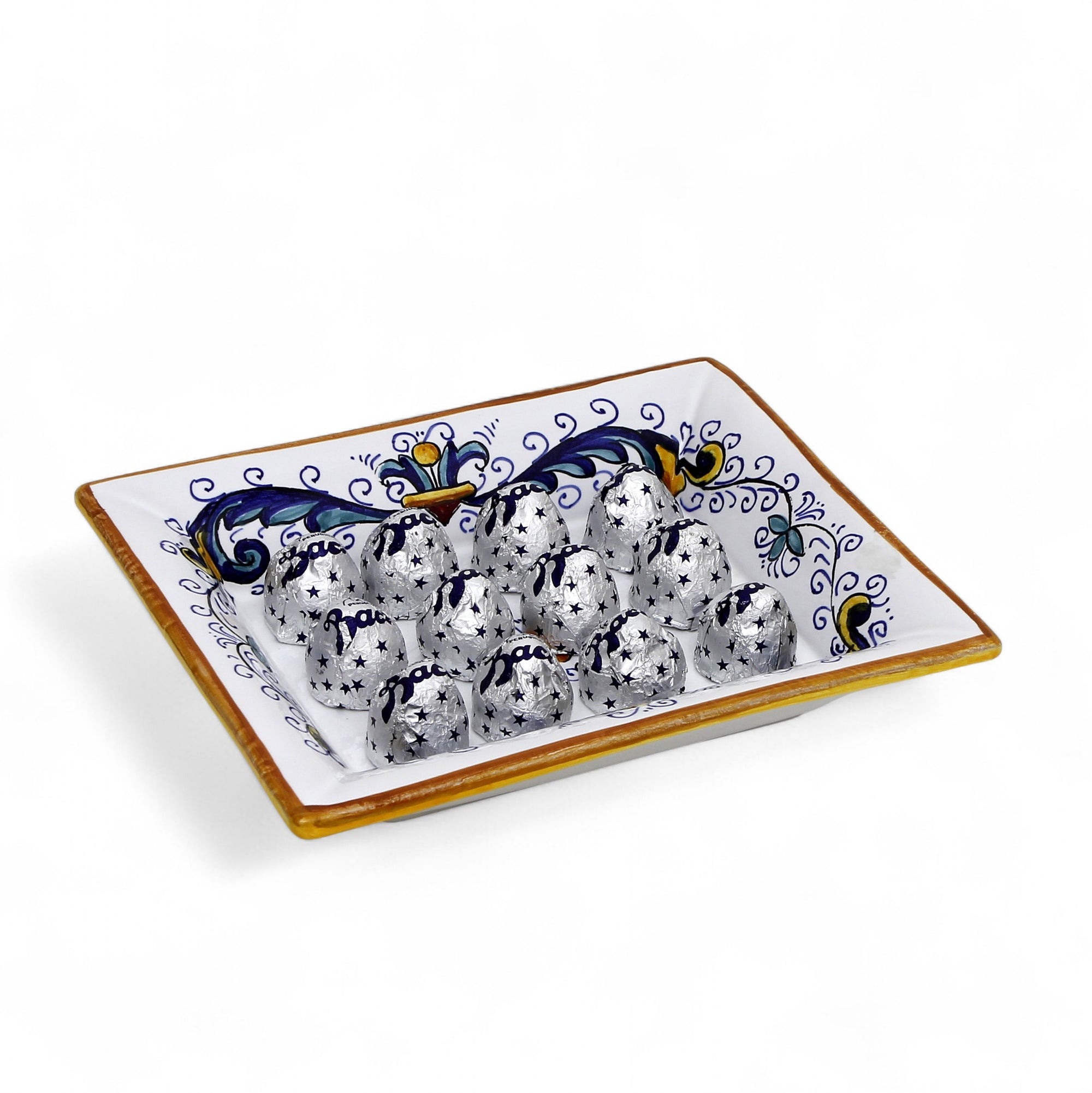 LOVE.ly: Deruta Rectangular Tray with flared rims with 12 Baci Perugina - RICCO DERUTA design