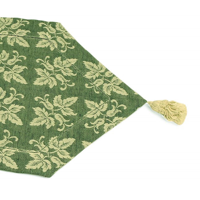 BUSATTI: Runner with tassels (60% Linen and 40% Cotton) GREEN/BEIGE (Reversible two tones)