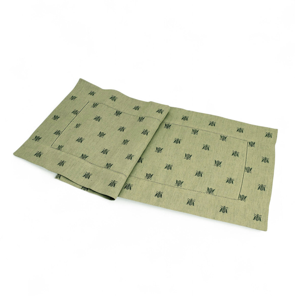 BUSATTI: Runner (60% Linen and 40% Cotton) BEES GREEN/BEIGE (Reversible two tones)