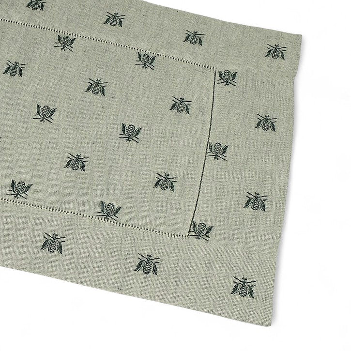 BUSATTI: Runner (60% Linen and 40% Cotton) BEES GREEN/BEIGE (Reversible two tones)