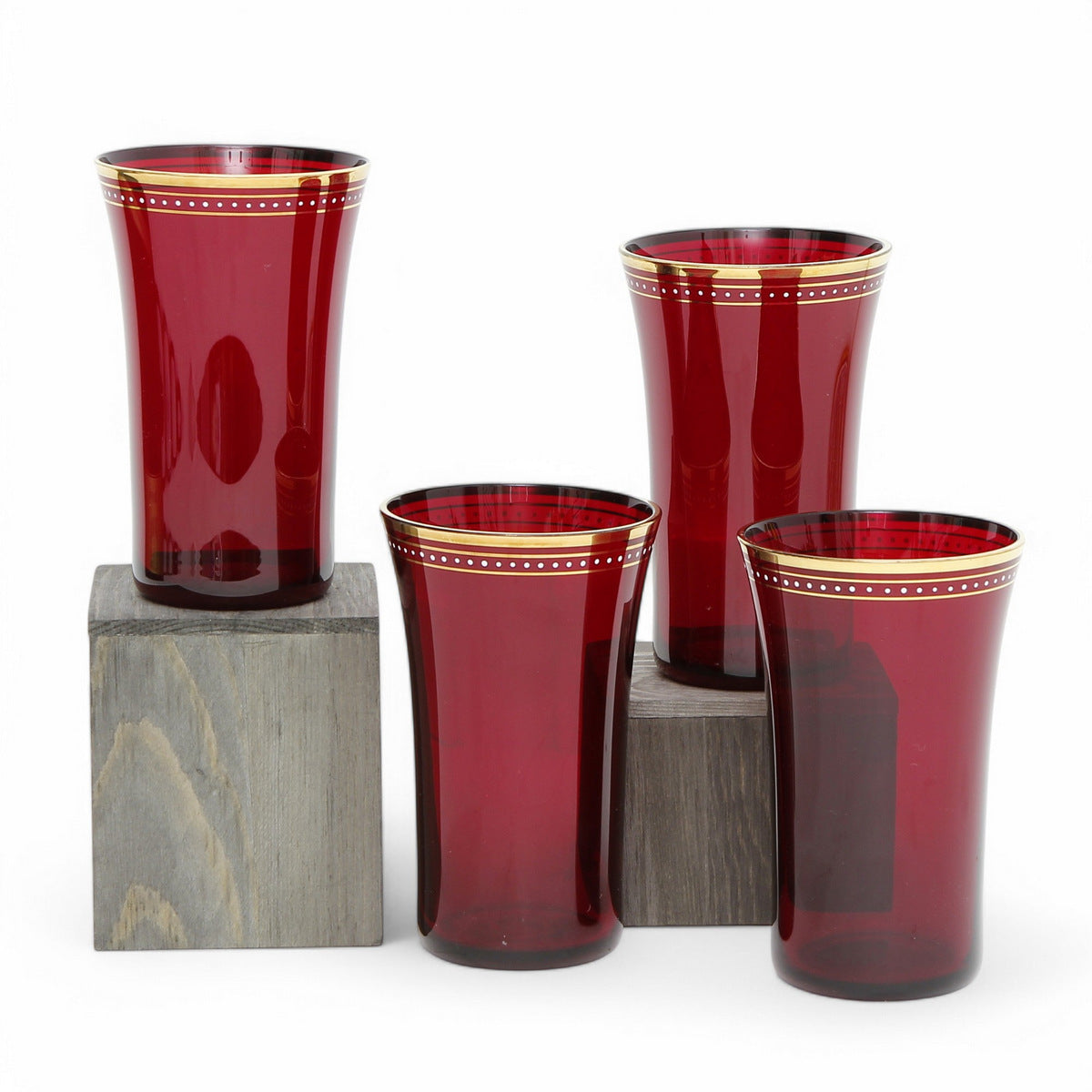 ROYAL GLASS COLLECTION: Exquisite Italian Crystal Glass Renaissance Red with a 24 Carats Gold Rim