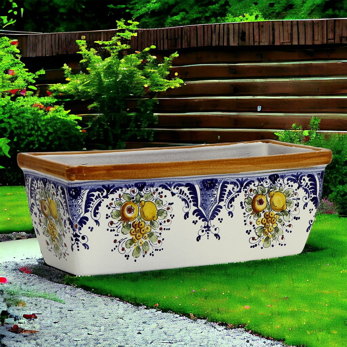 TOSCANA PLANTER: Rectangular Tuscan Jardiniere - Strong Terracotta indoor/outdoor - Fruttina Retina Blu