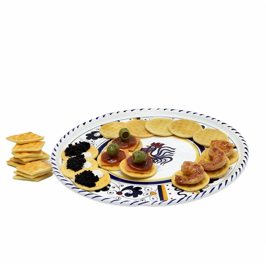 ORVIETO BLUE ROOSTER: Deruta Pizza Plate - Cake or Cheese Platter. [R] - artisticaitalian.com