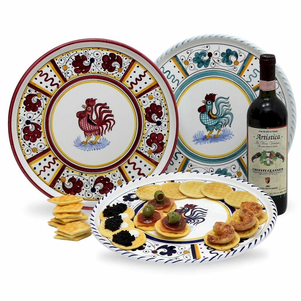 ORVIETO BLUE ROOSTER: Deruta Pizza Plate - Cake or Cheese Platter. [R] - artisticaitalian.com