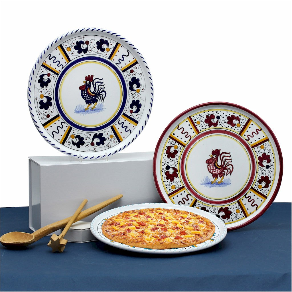 ORVIETO BLUE ROOSTER: Deruta Pizza Plate - Cake or Cheese Platter. [R] - artisticaitalian.com
