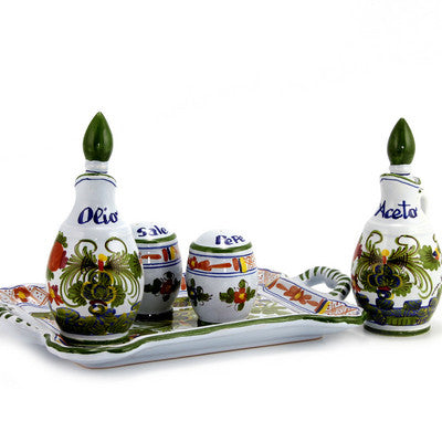 FAENZA-CARNATION: Oil and Vinegar Salt and Pepper menage [R]