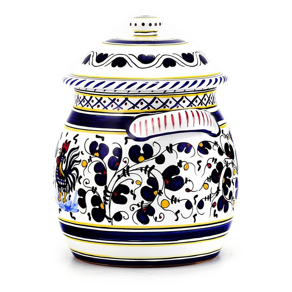 ORVIETO BLUE ROOSTER: Traditional Biscotti Jar - artisticaitalian.com