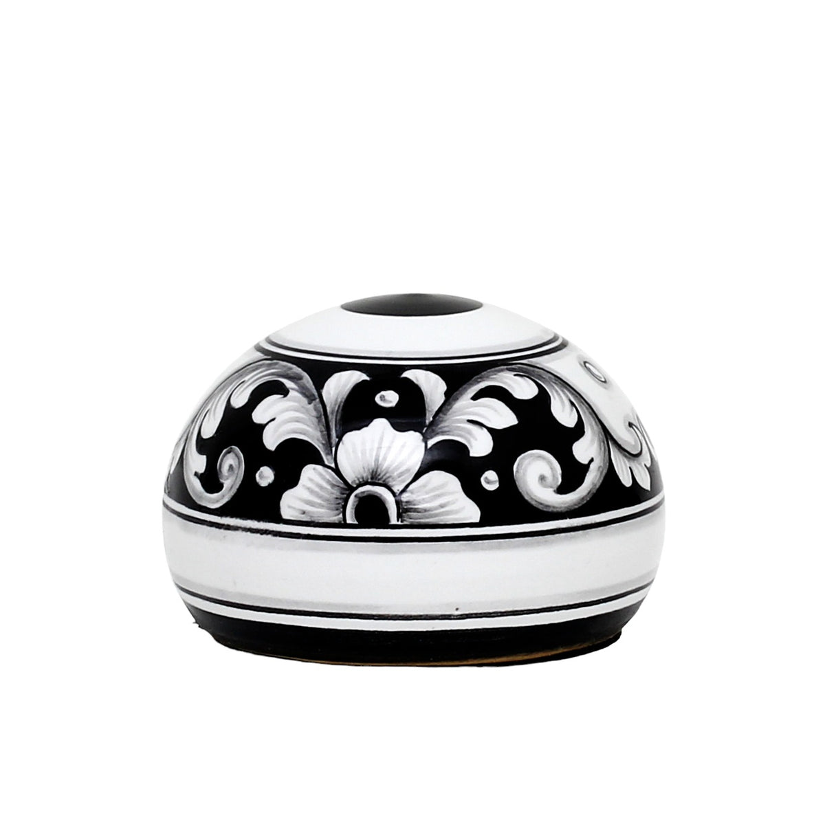 DERUTA PAPERWEIGHT: Large traditional round Deruta Vario Nero design - artisticaitalian.com