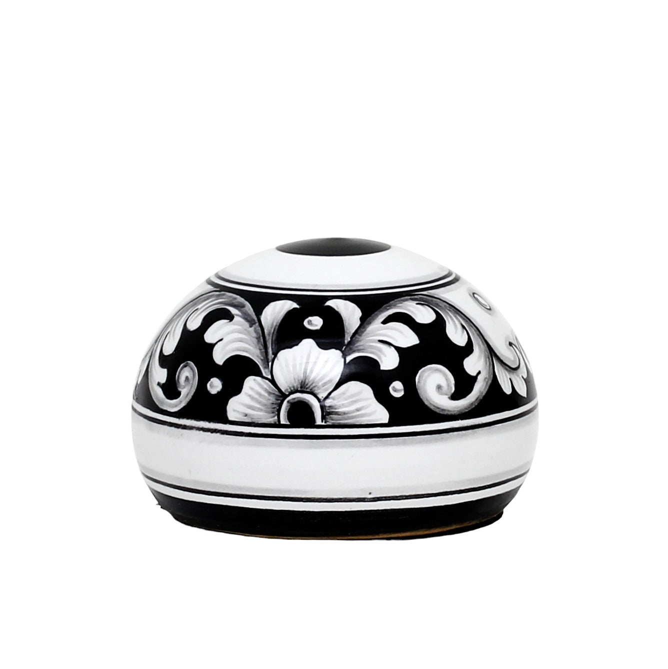 DERUTA PAPERWEIGHT: Large traditional round Deruta Vario Nero design - artisticaitalian.com