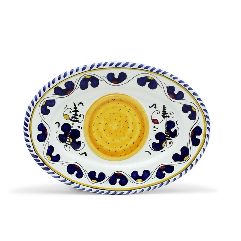 ORVIETO BLUE ROOSTER: Small Oval Plate - artisticaitalian.com