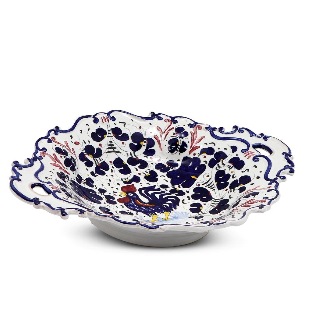 ORVIETO BLUE ROOSTER: Oval Tray with Handles [R] - artisticaitalian.com