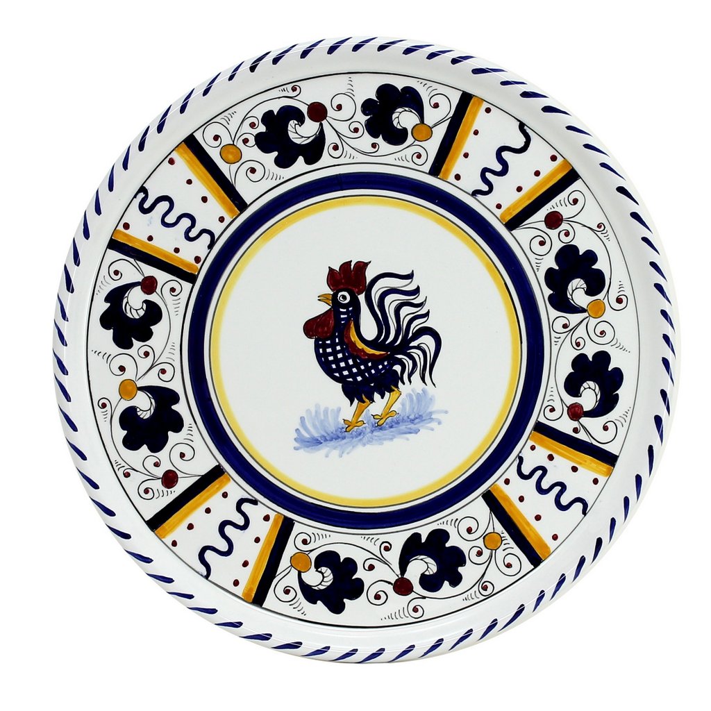 ORVIETO BLUE ROOSTER: Deruta Pizza Plate - Cake or Cheese Platter. [R] - artisticaitalian.com