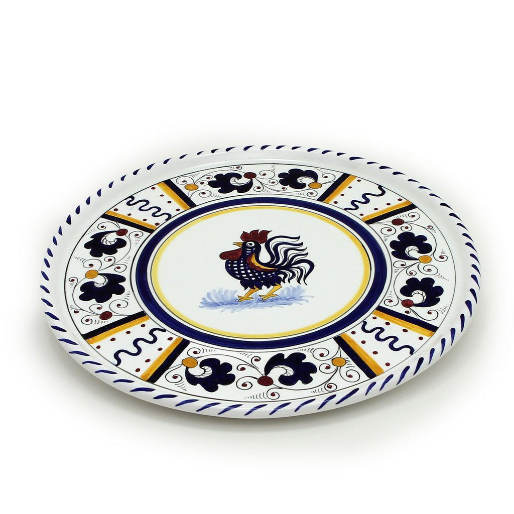 ORVIETO BLUE ROOSTER: Deruta Pizza Plate - Cake or Cheese Platter. [R] - artisticaitalian.com