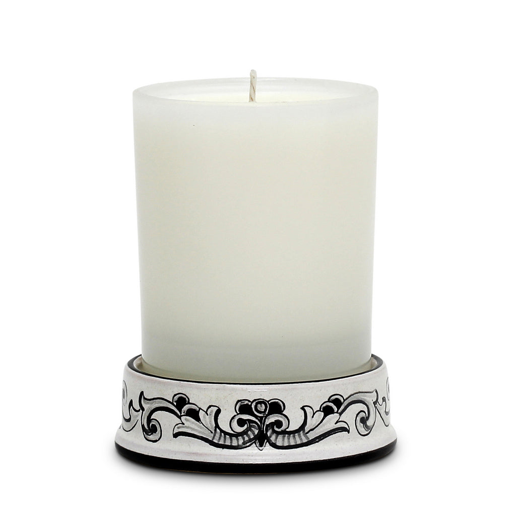 DERUTA CANDLES: Frosted Glass & Deruta Ceramic Base Candle ~ Deruta Nero Design - artisticaitalian.com