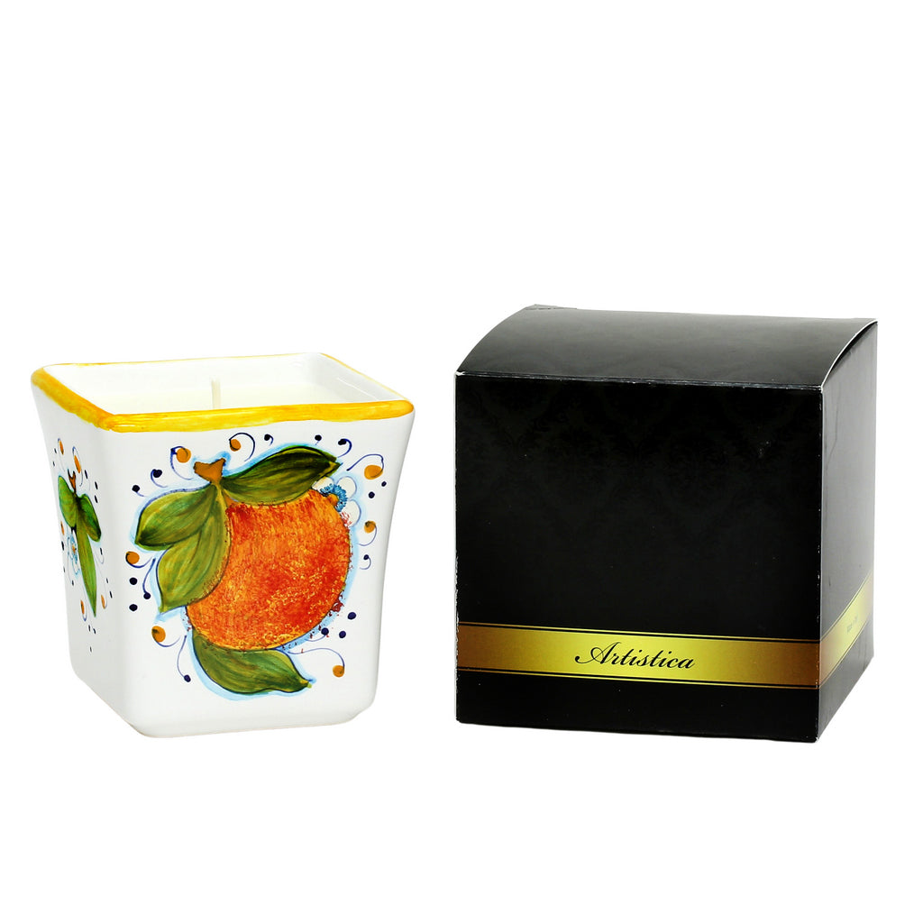 DERUTA CANDLES: Square Flared Candle Sicilian Orange Design [R] - artisticaitalian.com