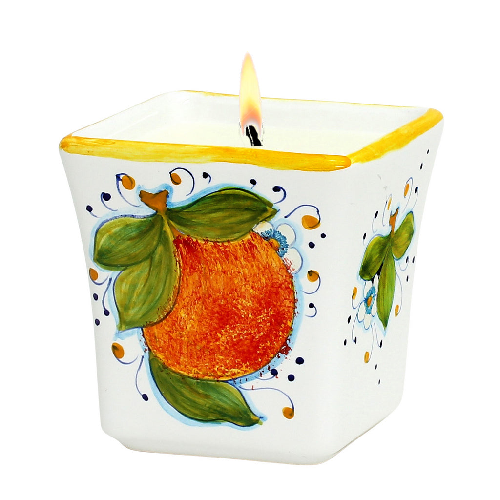 DERUTA CANDLES: Square Flared Candle Sicilian Orange Design [R] - artisticaitalian.com