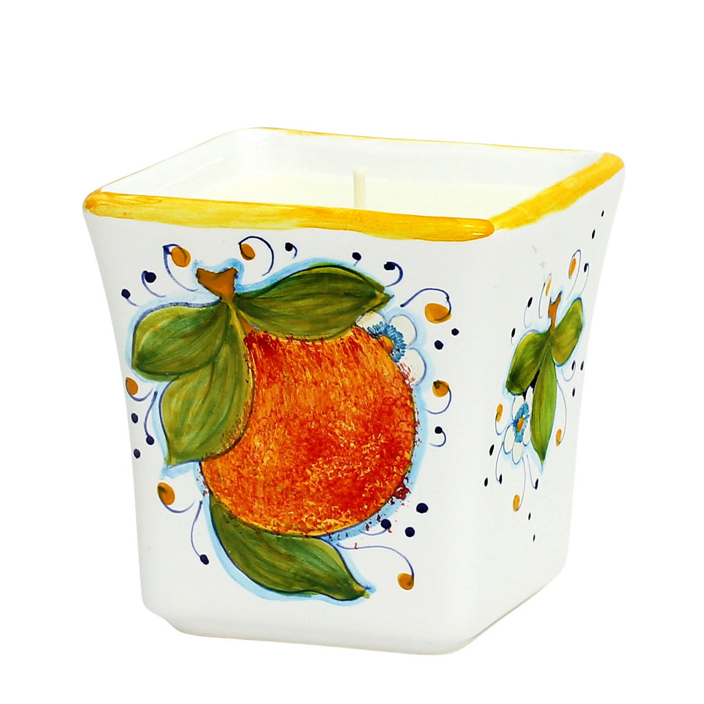 DERUTA CANDLES: Square Flared Candle Sicilian Orange Design [R] - artisticaitalian.com