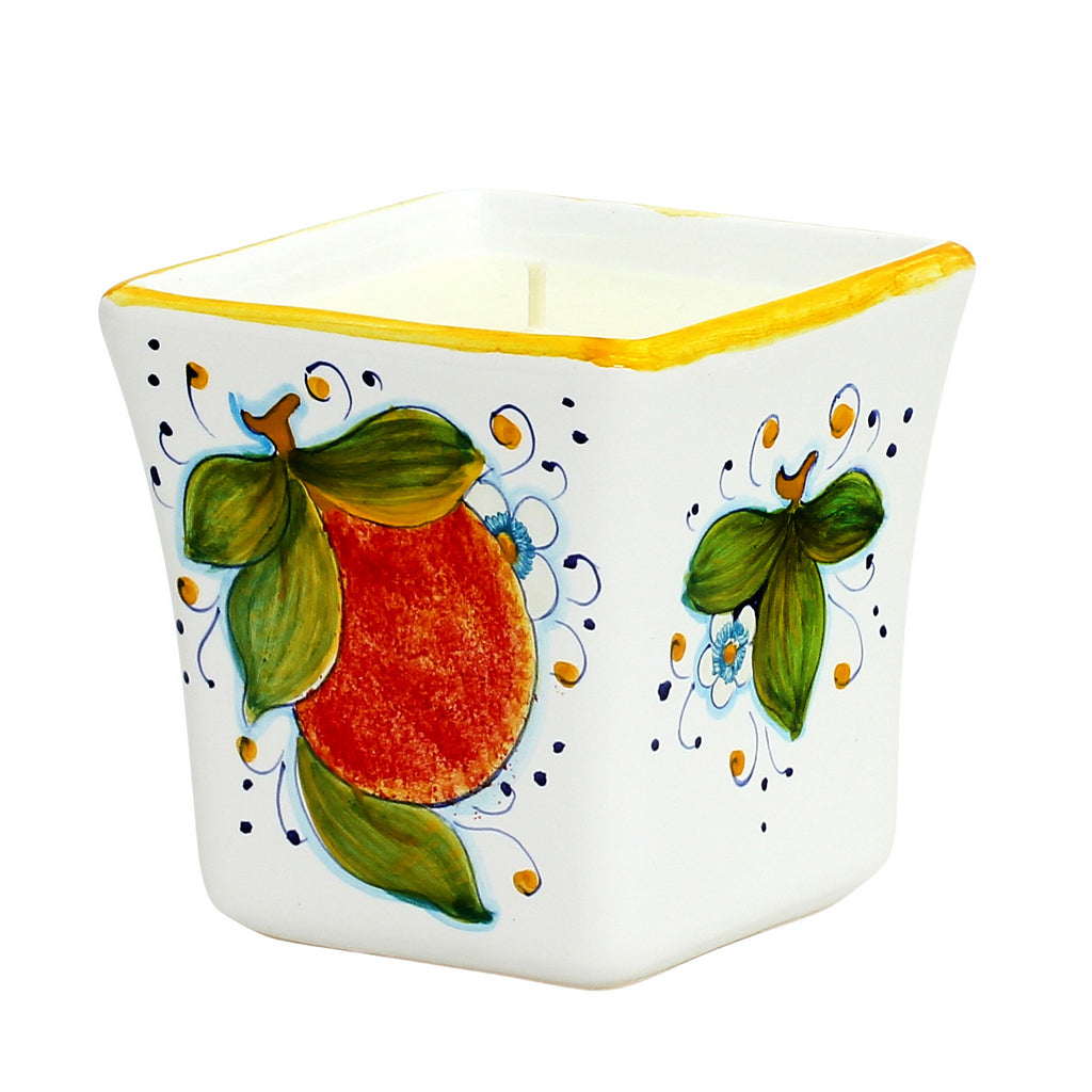 DERUTA CANDLES: Square Flared Candle Sicilian Orange Design [R] - artisticaitalian.com