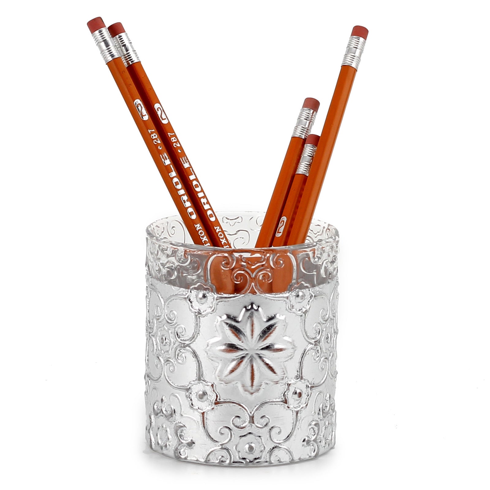 CRYSTAL CANDLES: Bass relief Design with Silver Leaf finish ~ (10 Oz) - artisticaitalian.com