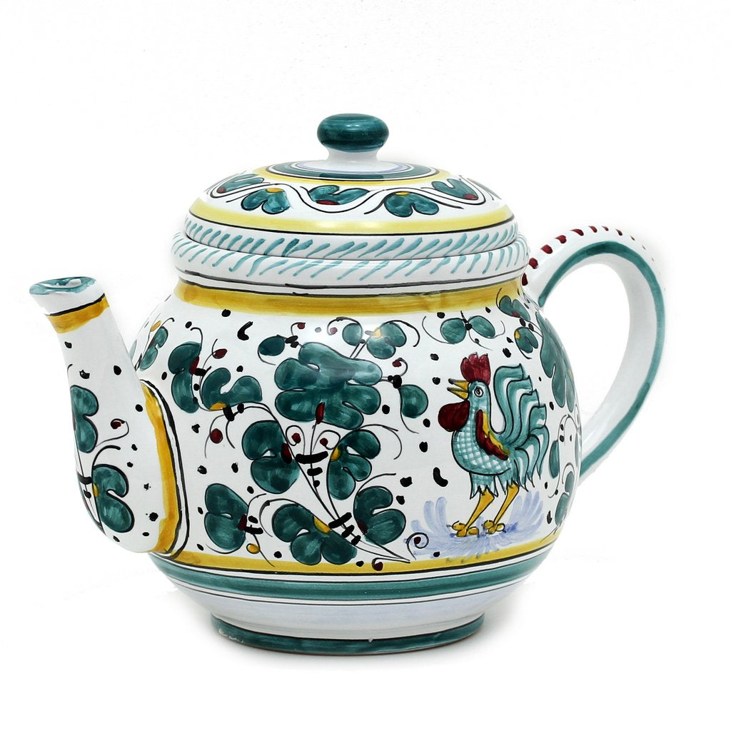 ORVIETO GREEN ROOSTER: Teapot (6 Cups - 48 Fl Oz - 1.4 Liter)