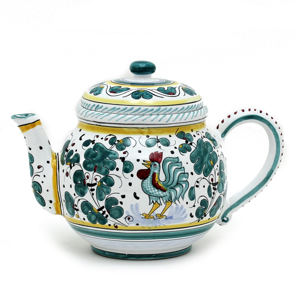 ORVIETO GREEN ROOSTER: Teapot (6 Cups - 48 Fl Oz - 1.4 Liter)