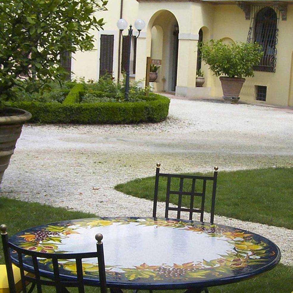CERAMIC STONE TABLE + IRON BASE: MARATEA Design - Hand Painted in Deruta, Italy. - artisticaitalian.com