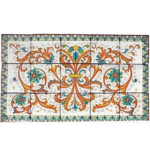 ANTICA DERUTA: WALL PANEL BACKSPLASH RICCO DERUTA VERDE+TERRACOTTA RECTANGULAR - artisticaitalian.com