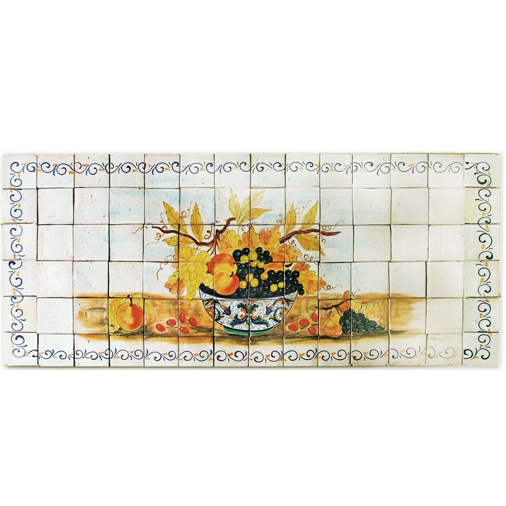 ANTICA DERUTA: WALL PANEL BACKSPLASH RICCO DEUTA BOWL AND FRUIT - artisticaitalian.com