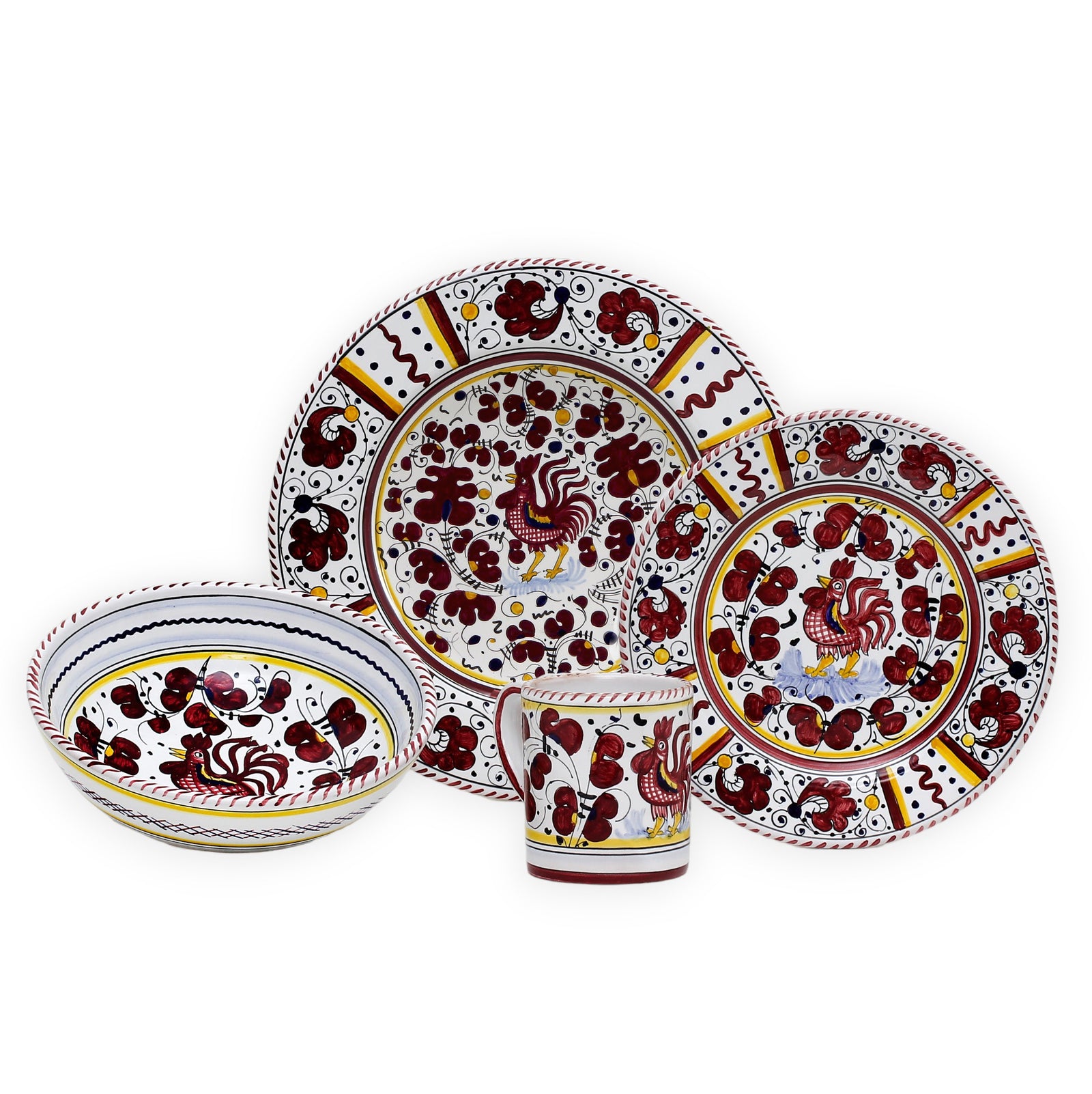 ORVIETO RED ROOSTER: 4 Pieces Place Setting - artisticaitalian.com