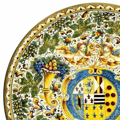 MAJOLICA CORNUCOPIA: Extra large wall plate with crest (28D) - artisticaitalian.com