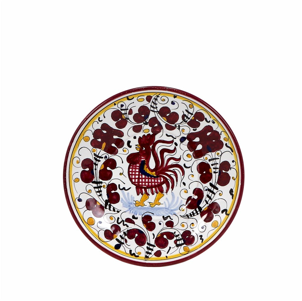 ORVIETO RED ROOSTER: Canape Plate - 7" Diam. Saucer [CARBONE SPECIAL] - artisticaitalian.com