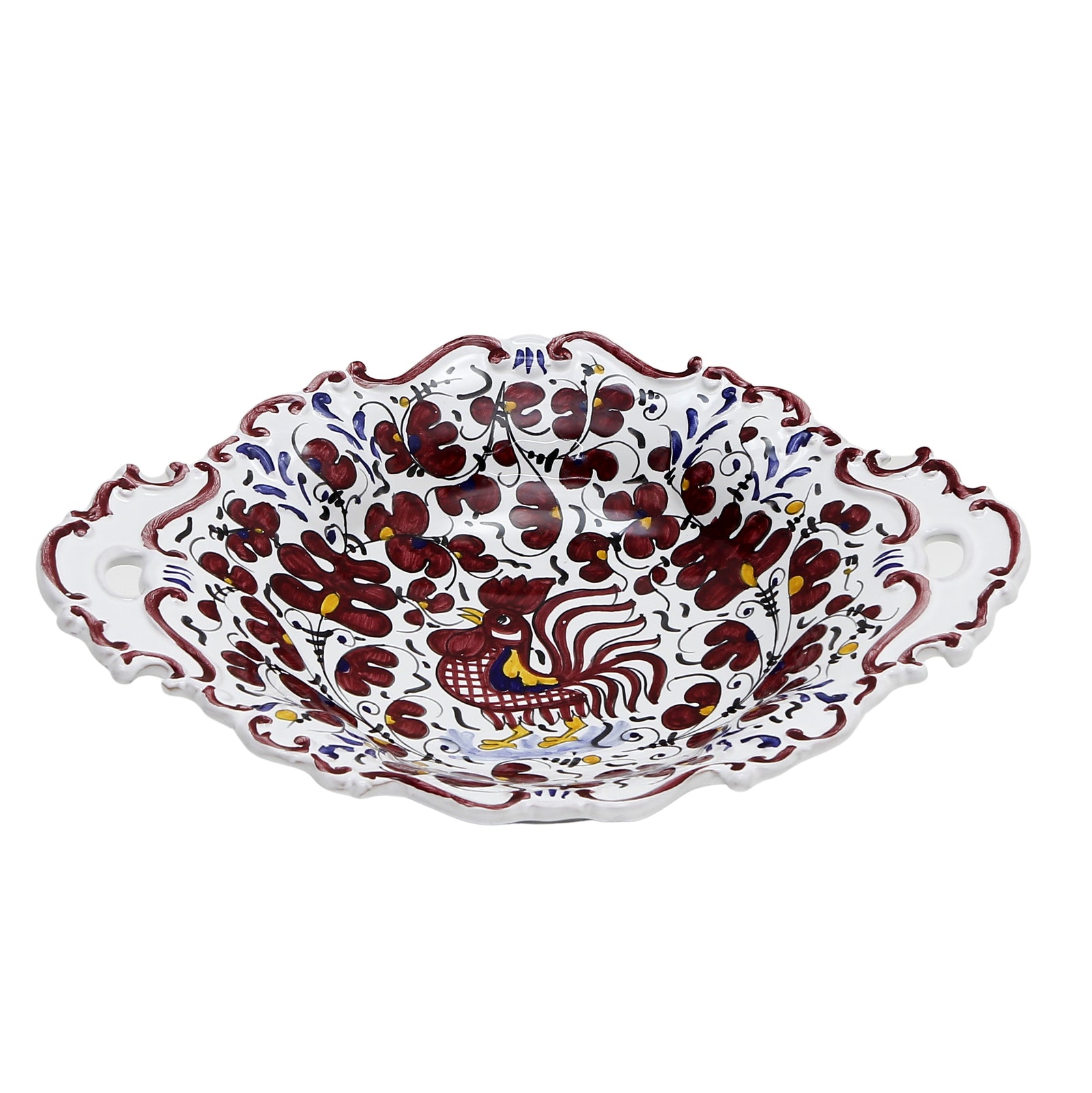 ORVIETO RED ROOSTER: Oval Tray with Handles [R] - artisticaitalian.com
