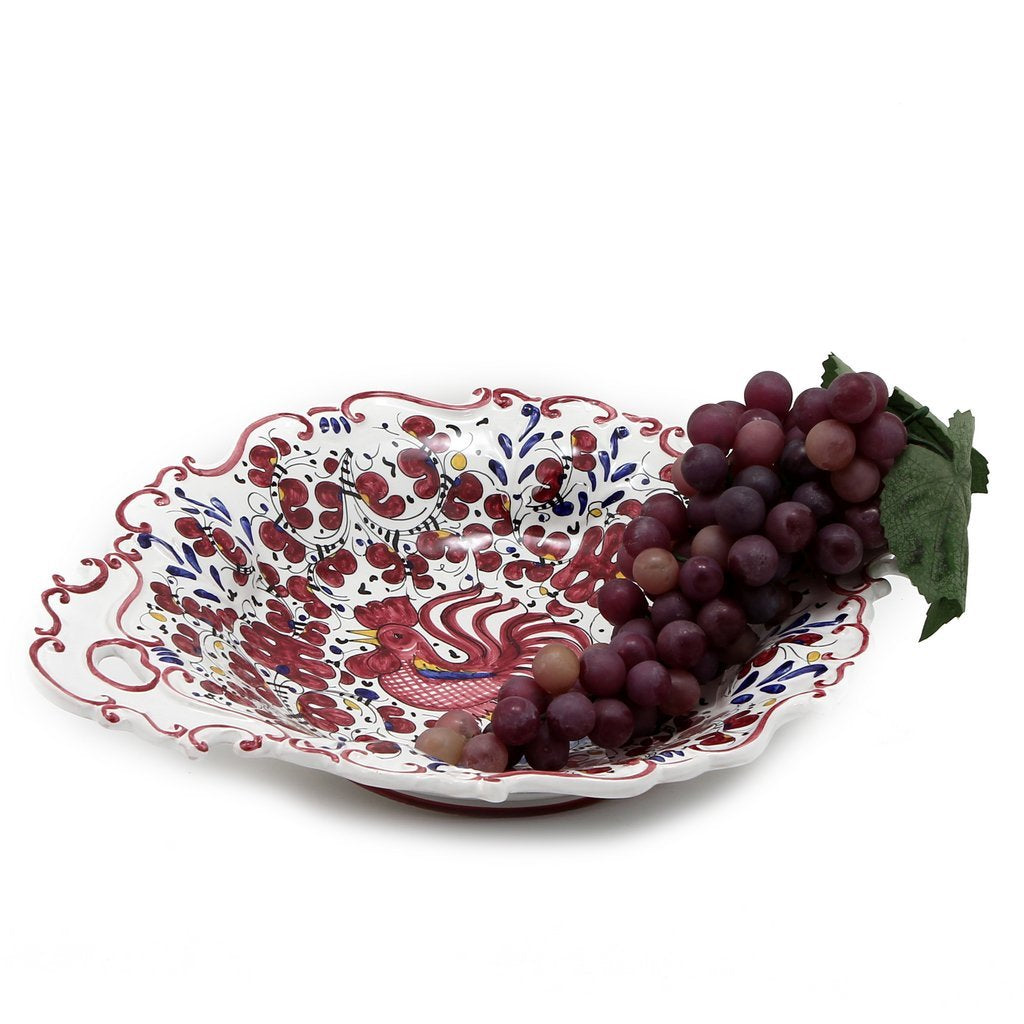 ORVIETO RED ROOSTER: Oval Tray with Handles [R] - artisticaitalian.com